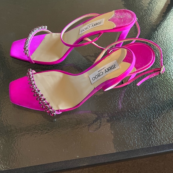 Jimmy Choo Heels.Size 41.5 EU (11.5 US).MEIRA 85,SATIN W/CRYSTAL PIECE.FUCHSIA - Picture 10 of 17